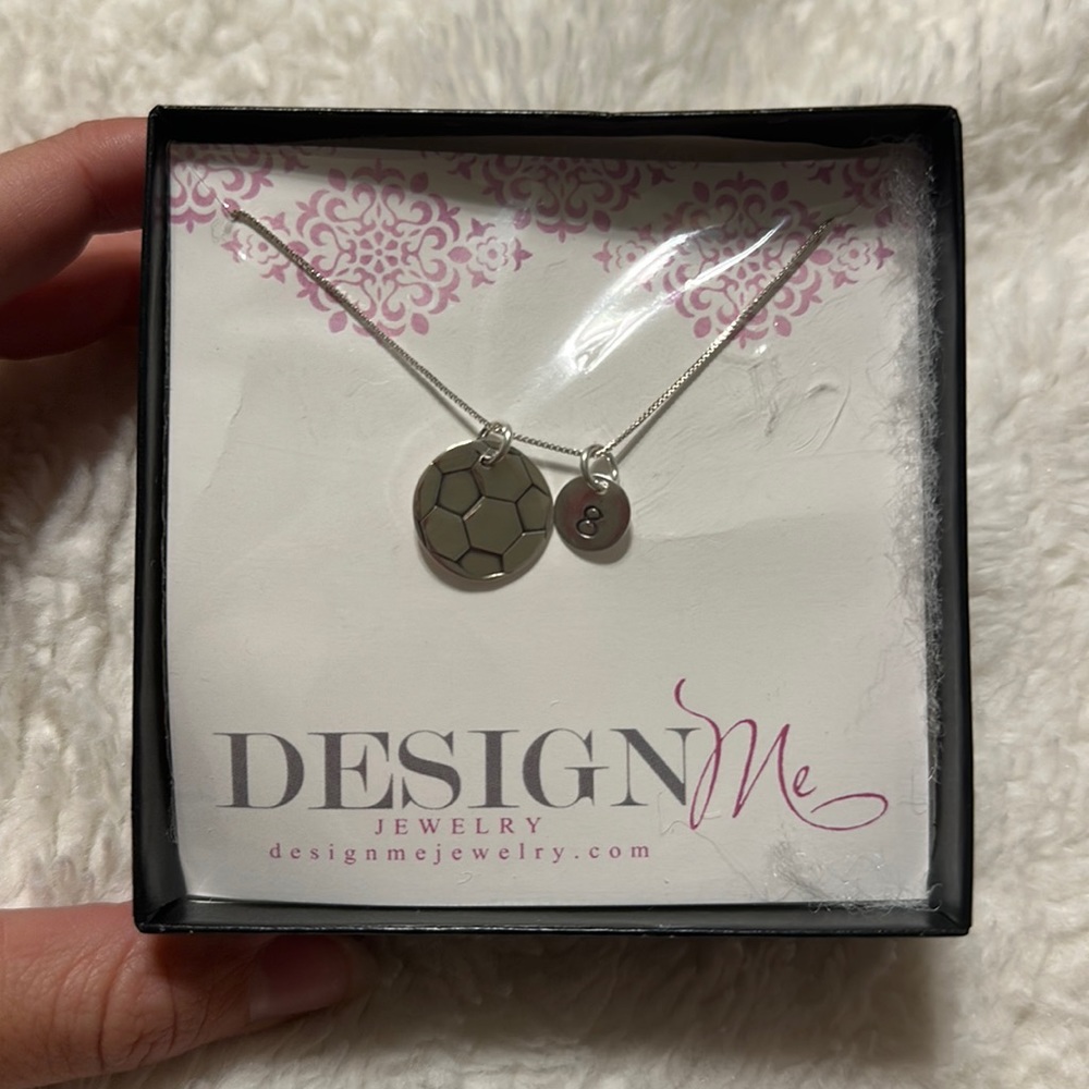 Silver necklace with soccer charm and #8 charm (either can be removed if wanted)
